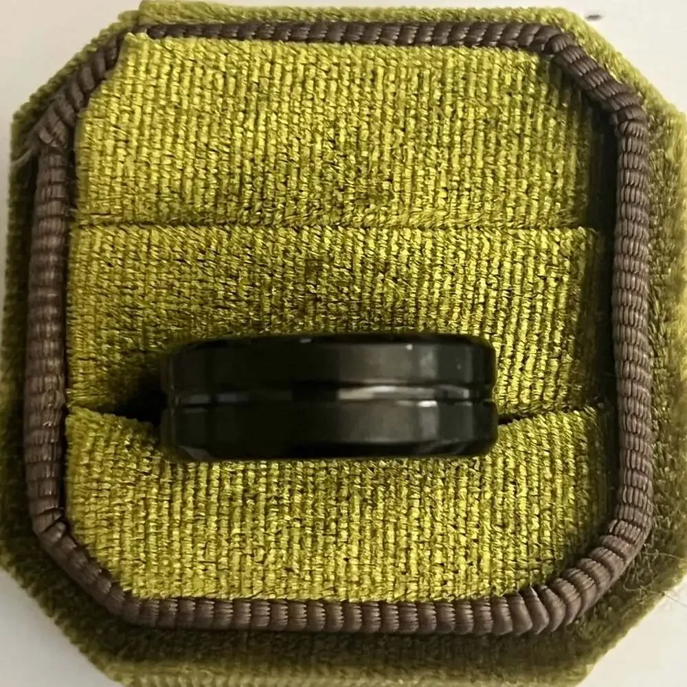 Unbranded Black Tungsten Carbide Grooved Center Wedding Band Ring